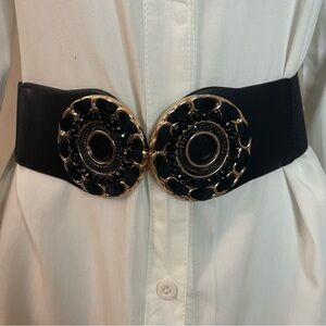 Black PU leather elastic waistband belt